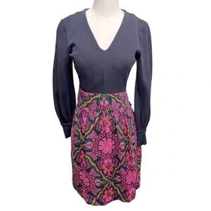 Milly Blue and Gray Sheath Dress with Bishop Sleeves